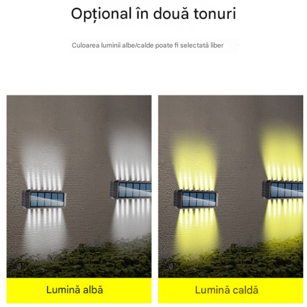 Set 2 x Lampa Solara Perete LED XF-7727, Iluminare Dubla, Alimentare Solara, Rezistenta la Apa, Iluminat Exterior Curte Terasa Gradina
