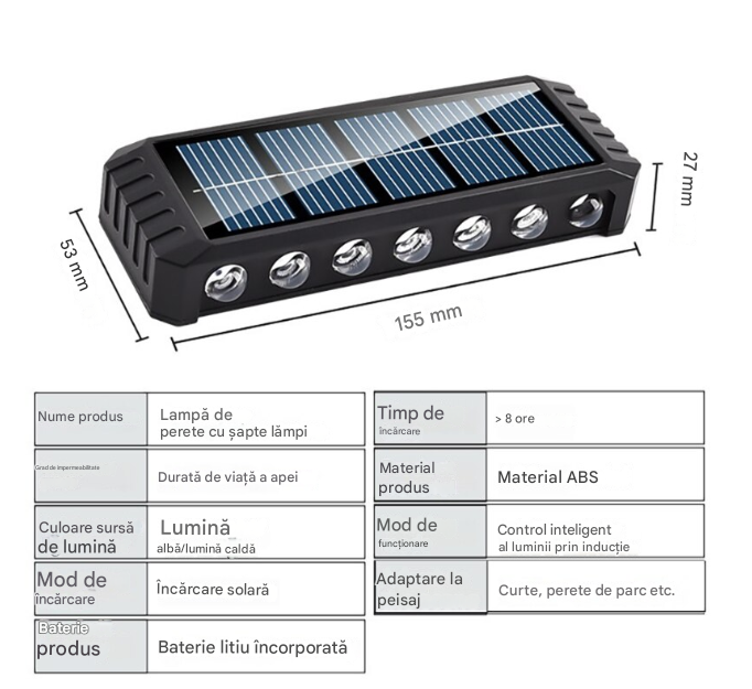 Set 4 x Lampa Solara Perete LED XF-7727, Iluminare Dubla, Alimentare Solara, Rezistenta la Apa, Iluminat Exterior Curte Terasa Gradina