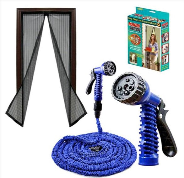 Set Plasa Anti Insecte Magnetica pentru Usa + Furtun Extensibil 60M cu Accesoriu de Stropit – Pachet Util pentru Casa si Gradina