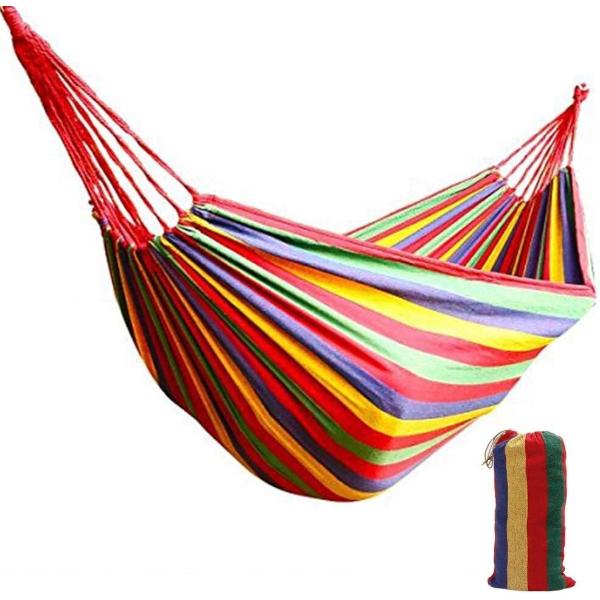Set 2 x Hamac Multicolor 180x80 cm din Bumbac – Hamac Gradina si Camping cu Sistem de Prindere Inclus