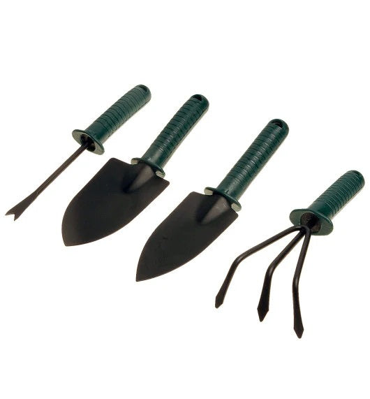 Set Unelte Gradina 4 Piese cu Manusi pentru Plantare – Lopatica, Grebla, Cultivator si Accesorii pentru Gradinarit
