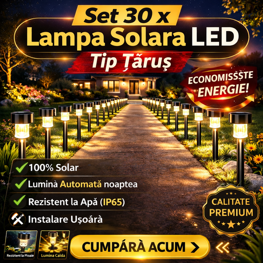 Set 30 x Lampa Solara LED Tip Tarus pentru Gradina, Iluminat Exterior Alei Curte Terasa, Lumina Automata Noaptea, Rezistente la Apa IP65