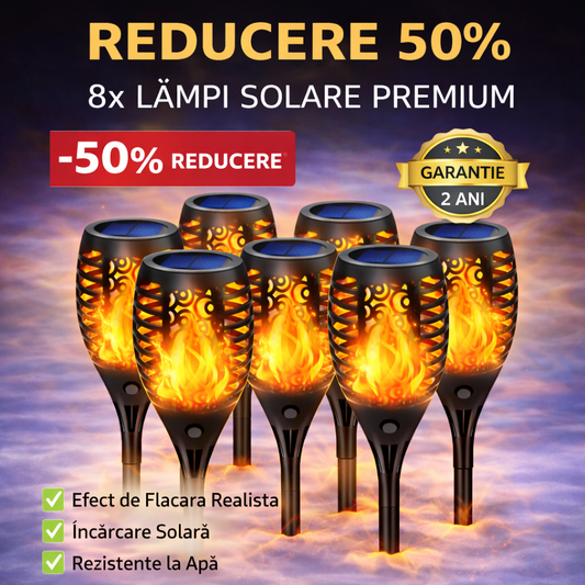 Set 8 x Lampa Solara Tip Flacara LED, Iluminat Gradina Exterior, Efect Flacara Realista, Incarcare Solara, Rezistente la Apa, Decor Gradina Premium