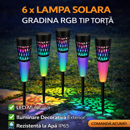 Set 6 x Lampa Solara Gradina RGB Tip Torta, LED Multicolor, Iluminare Decorativa Exterior, Rezistenta la Apa IP65