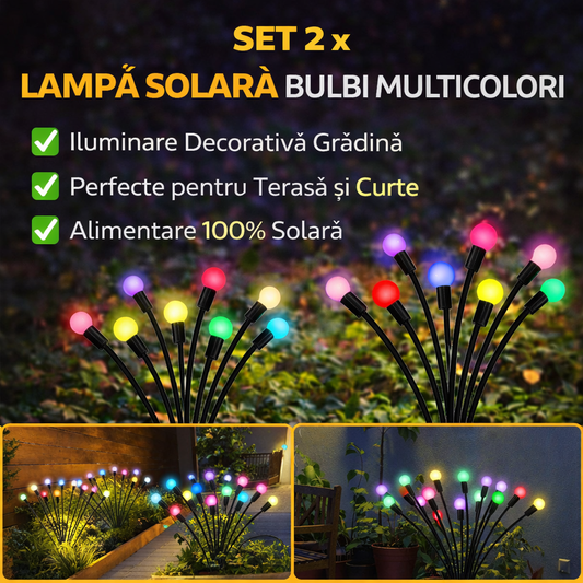 Set 2 x Lampa Solara LED Tip Bulbi Multicolor pentru Gradina, Decor Exterior, Iluminat Solar Gradina, Rezistente la Apa