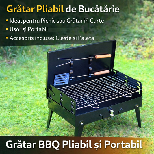Gratar Pliabil Tip Valiza din Otel – Gratar Portabil cu Capac si Accesorii, Ideal pentru Camping si Gradina