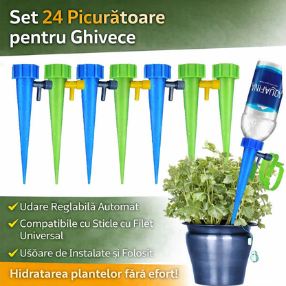 Set 24 Picuratoare pentru Ghivece – Sistem Automat de Udare cu Picurare pentru Plante in Interior si Exterior