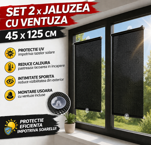 Set 2 x Jaluzea cu ventuza 45 x 125 cm, Protectie UV, Anti Caldura, Usor de Montat, Ideal pentru Casa si Birou