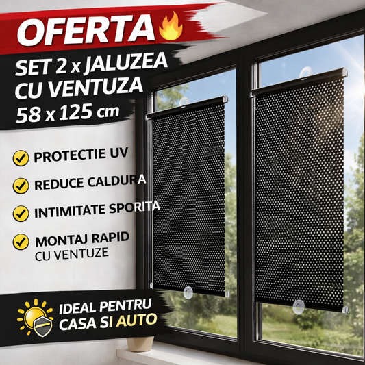 Set 2 x Jaluzea cu ventuza 58 x 125 cm, Protectie UV, Anti Caldura, Usor de Montat, Ideal pentru Casa si Birou