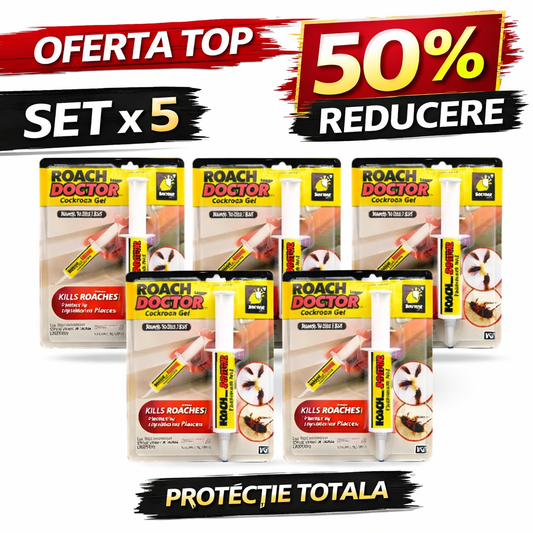 Set 5 x Gel Anti Gandaci Roach Doctor, Seringa Profesionala, Eliminare Rapida Gandaci de Bucatarie, Eficient si Usor de Aplica