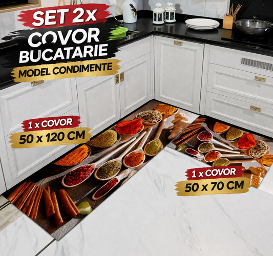 Set 2 x Covor pentru Bucatarie Model Maroc, Rezistent, Usor de Curatat, Design Modern