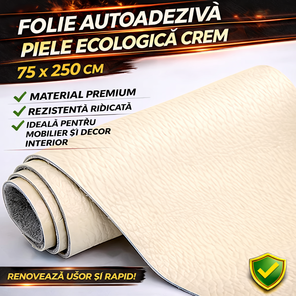 Folie Autoadeziva Piele Ecologica Crem 75x250 cm, Material Premium, Rezistenta, Ideala pentru Mobilier si Decor Interior