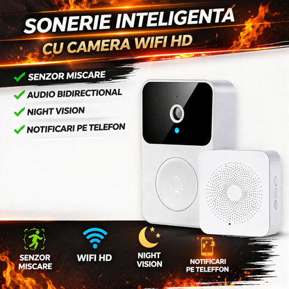 Sonerie Inteligenta cu Camera WiFi HD, Senzor Miscare, Audio Bidirectional, Night Vision, Notificari pe Telefon