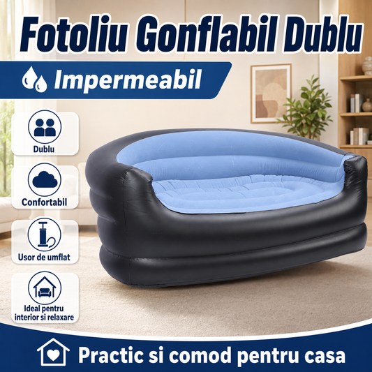 Fotoliu Gonflabil Dublu Impermeabil – Design Ergonomic, Material PVC Si Catifea, Portabil Si Confortabil Pentru Interior Si Exterior