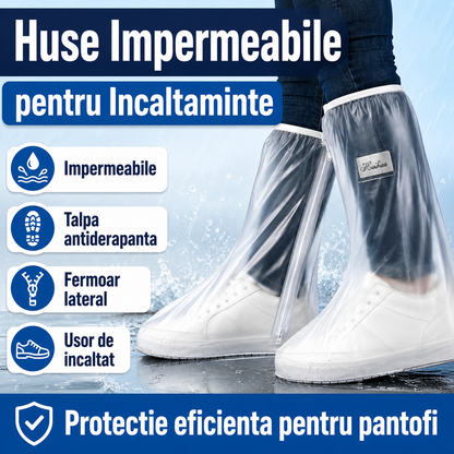 Huse Impermeabile pentru Incaltaminte cu Talpa Antiderapanta si Fermoar – Protectie Ploaie si Zapada, Material PVC Rezistent, Marimi S M L XL