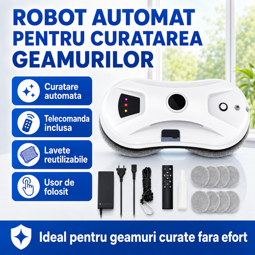 Robot Automat Pentru Curatarea Geamurilor – Aspiratie Puternica, Control Inteligent, Detectare Margini, Sistem Siguranta, Curatare Fara Efort