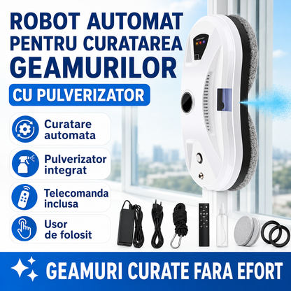 Robot Automat Pentru Curatarea Geamurilor cu Pulverizator – Aspiratie Puternica, Control Inteligent, Siguranta Ridicata, Curatare Rapida Fara Efort