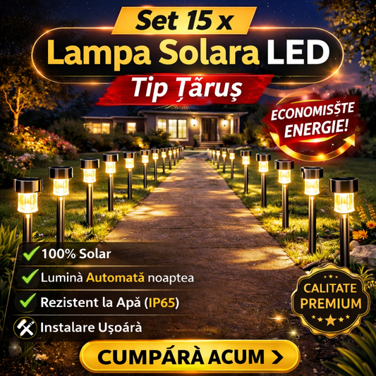 Set 15 x Lampa Solara LED Tip Tarus pentru Gradina, Iluminat Exterior Alei Curte Terasa, Lumina Automata Noaptea, Rezistente la Apa IP65
