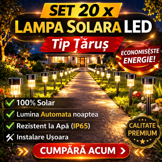 Set 20 x Lampa Solara LED Tip Tarus pentru Gradina, Iluminat Exterior Alei Curte Terasa, Lumina Automata Noaptea, Rezistente la Apa IP65