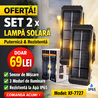 Set 2 x Lampa Solara Perete LED XF-7727, Iluminare Dubla, Alimentare Solara, Rezistenta la Apa, Iluminat Exterior Curte Terasa Gradina