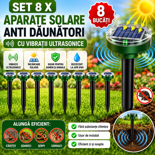 Set 8 x Aparate Solare Anti Daunatori Cu Vibratii Ultrasonice, Protectie Extinsa, Rezistente La Apa