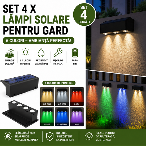 Set 4 x Lampi Solare Gard 6 Culori, Iluminare Automata, Rezistente La Apa