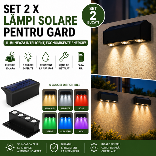 Set 2 x Lampi Solare Gard 6 Culori, Iluminare Automata, Rezistente La Apa