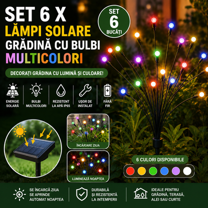 Set 6 x Lampi Solare Gradina Cu Bulbi Multicolori, Iluminare Automata, Rezistente La Apa