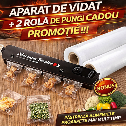 Aparat de Vidat Vacuum Sealer, Sigilare Automata, Putere 90W + 2 Role de Pungi
