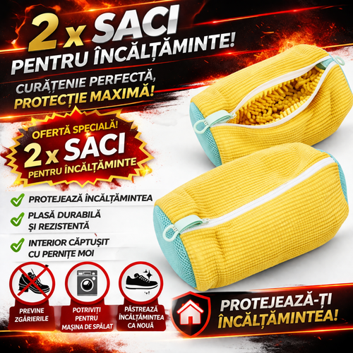 Set 2 x Saci Spalare Incaltaminte la Masina Protectie Pantofi Fermoar Rezistent Sac Spalare Adidasi Delicat Reutilizabil Pentru Masina de Spalat
