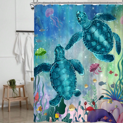 Set Pentru Baie Premium cu 4 Piese: Perdea, Covorase Si Husa De Toaleta - Two Turtles