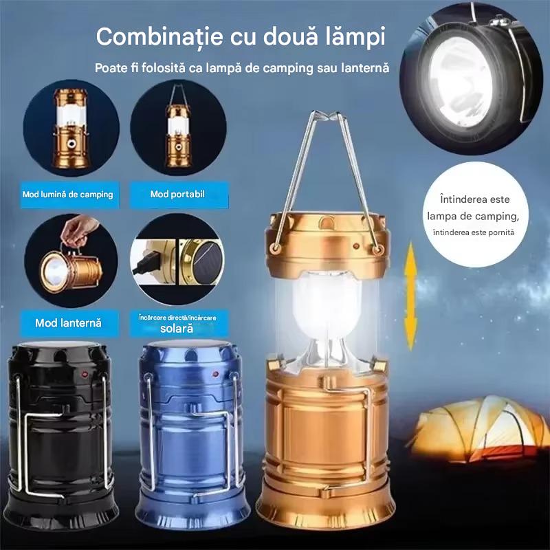 Felinar Camping Multifunctional  cu Panou Solar, USB, Lanterna si Power Bank pentru Exterior si Urgente