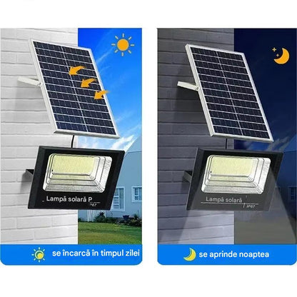 Proiector Solar LED 300W SMD cu Panou Solar si Telecomanda – IP65, Iluminare Puternica pentru Curte si Exterior