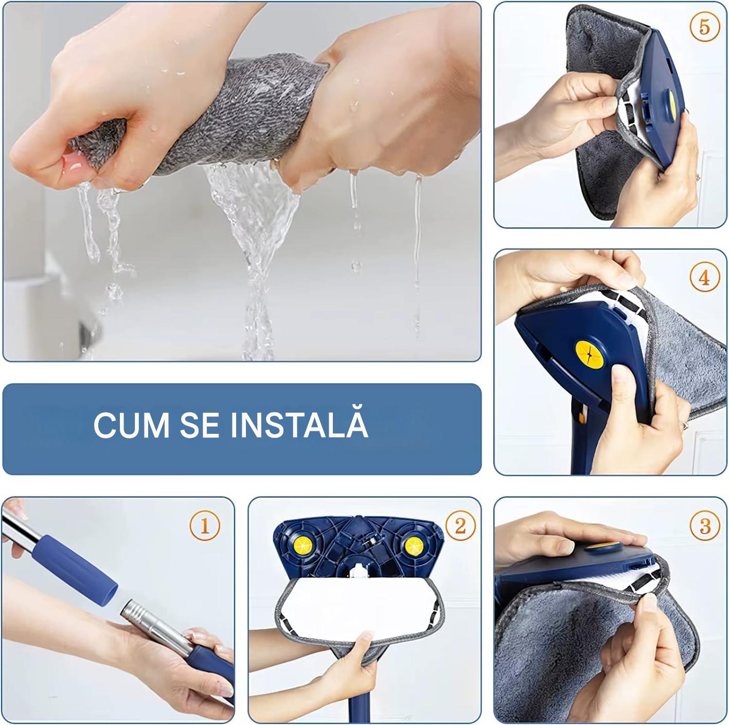 Mop Multifunctional CleanMaster, Rotire 360°, Cap Triunghiular, Usor de Folosit si Eficient