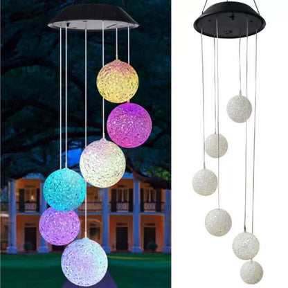 Lampa Solara Decorativa Suspendata cu 6 Globuri LED RGB – Iluminat Exterior Gradina, Terasa, Balcon, Schimbare Culori Automata