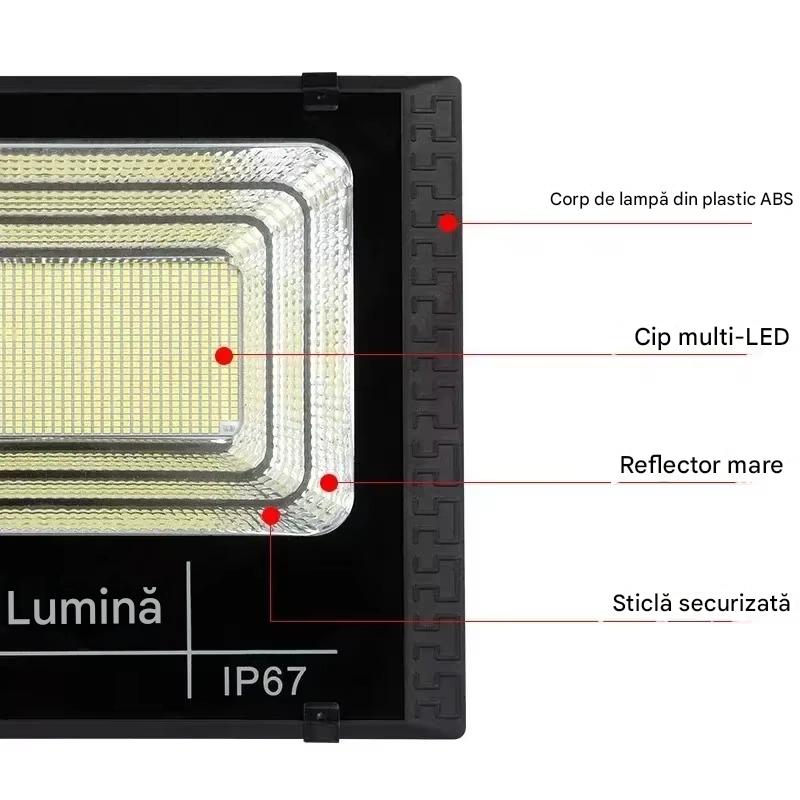 Proiector Solar LED 300W SMD cu Panou Solar si Telecomanda – IP65, Iluminare Puternica pentru Curte si Exterior