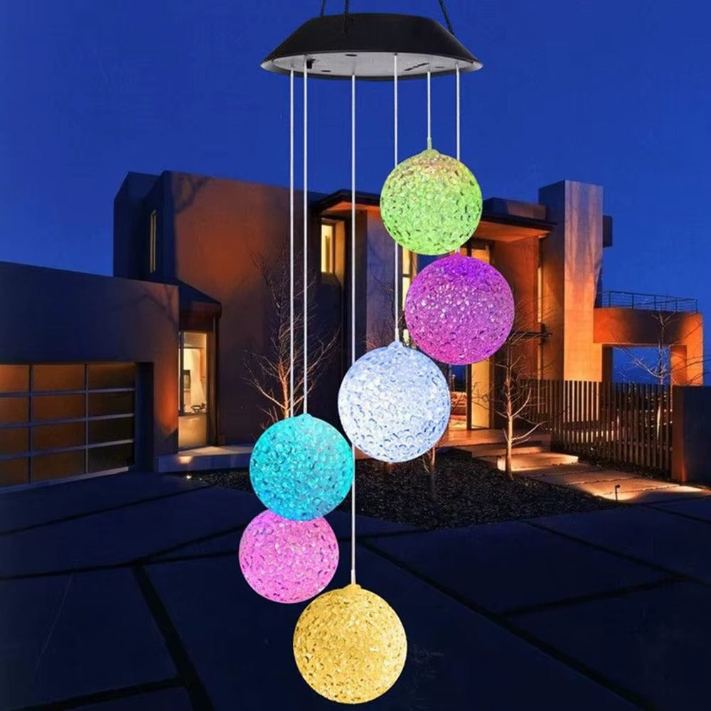 Lampa Solara Decorativa Suspendata cu 6 Globuri LED RGB – Iluminat Exterior Gradina, Terasa, Balcon, Schimbare Culori Automata