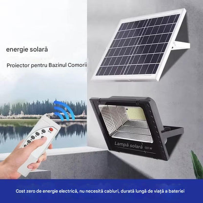 Proiector Solar LED 200W cu Panou Solar Separat – Lampa Exterior Puternica, IP65, Iluminare Curte, Gradina, Parcare