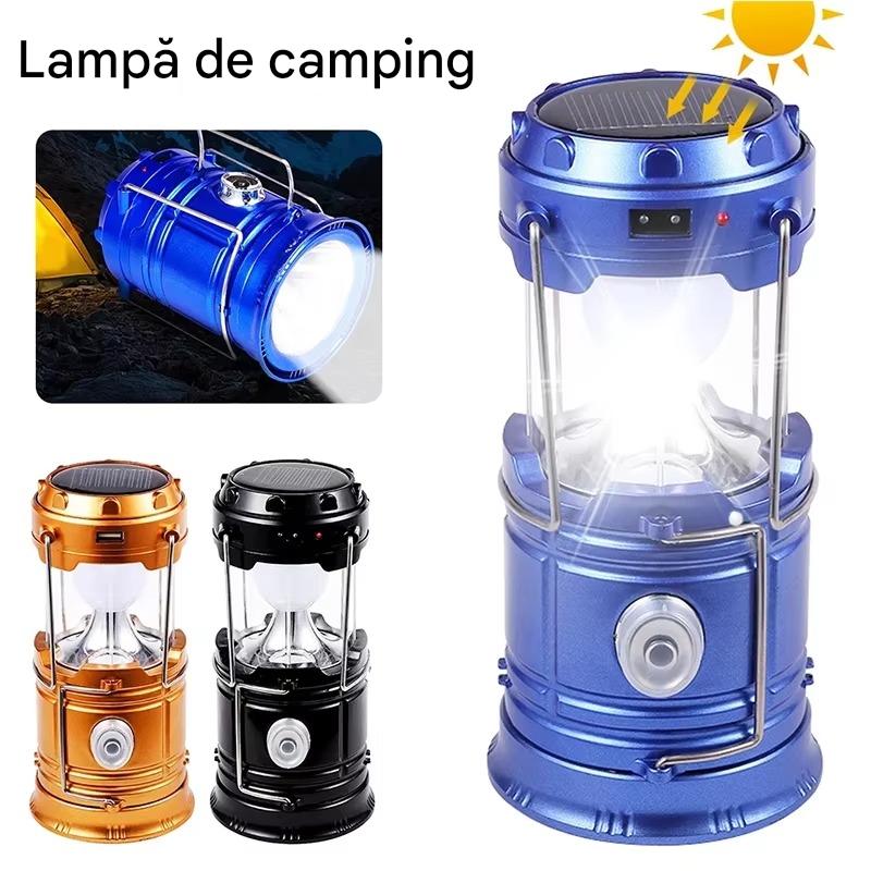 Felinar Camping Multifunctional  cu Panou Solar, USB, Lanterna si Power Bank pentru Exterior si Urgente