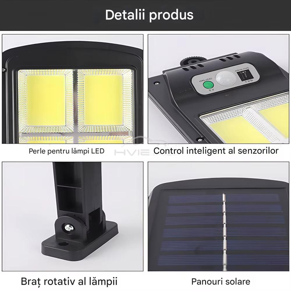 Set 4 x Proiector Solar 6 Celule LED cu Senzor de Miscare, Iluminat Exterior Gradina Curte Alee, Incarcare Solara, Rezistenta la Apa