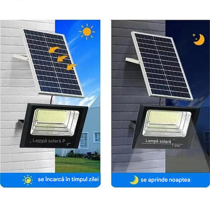 Proiector Solar LED 60W cu Panou Solar Premium, IP67 Rezistent la Apa, Iluminare Puternica Exterior Curte, Gradina, Garaj