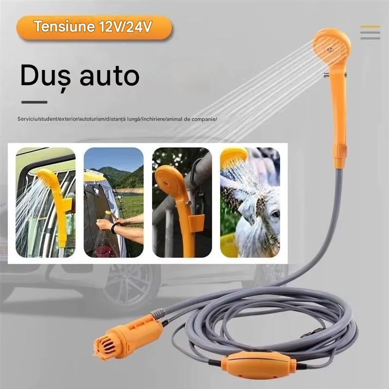 Dus Portabil Electric 12V / 220V pentru Camping, Gradina si Calatorii, Pompa Electrica, Cap Dus cu Presiune Constanta