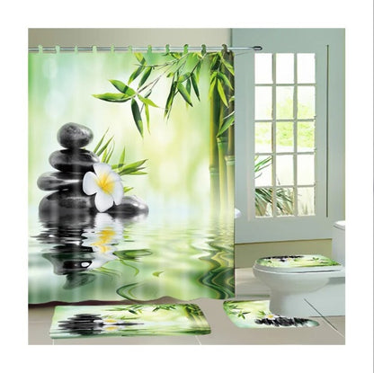 Set Pentru Baie Premium cu 4 Piese: Perdea, Covorase Si Husa De Toaleta - Zen Relax
