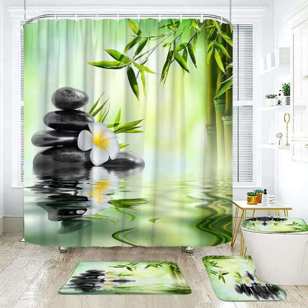 Set Pentru Baie Premium cu 4 Piese: Perdea, Covorase Si Husa De Toaleta - Zen Relax