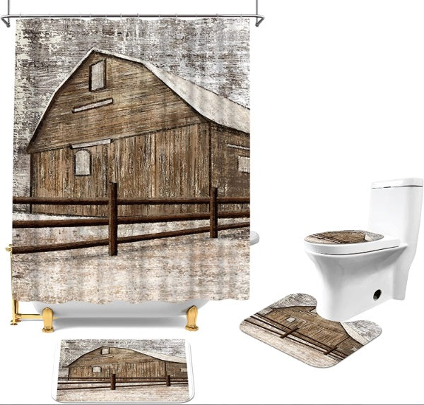 Set Pentru Baie: Perdea, Covorase Si Husa De Toaleta - Rustic Farm