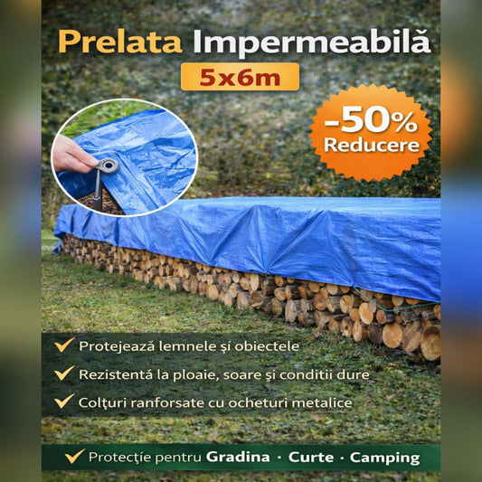 Prelata Impermeabila 5x6 m, Rezistenta la Apa si UV, Prelata Protectie Exterior pentru Lemne, Acoperis, Gradina