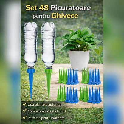 Set 48 Picuratoare pentru Ghivece – Sistem Automat de Udare cu Picurare pentru Plante in Interior si Exterior