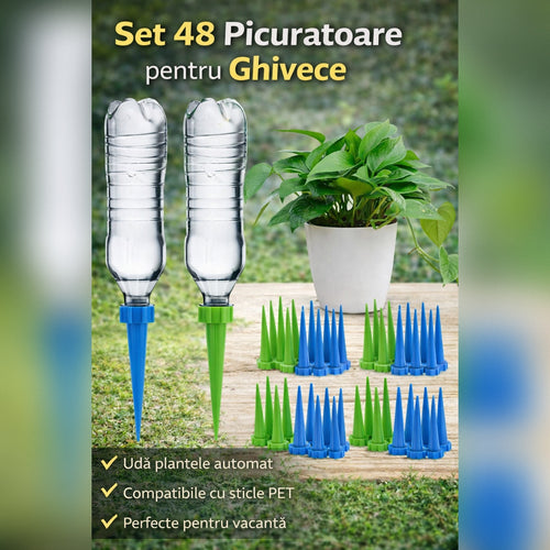 Set 48 Picuratoare pentru Ghivece – Sistem Automat de Udare cu Picurare pentru Plante in Interior si Exterior