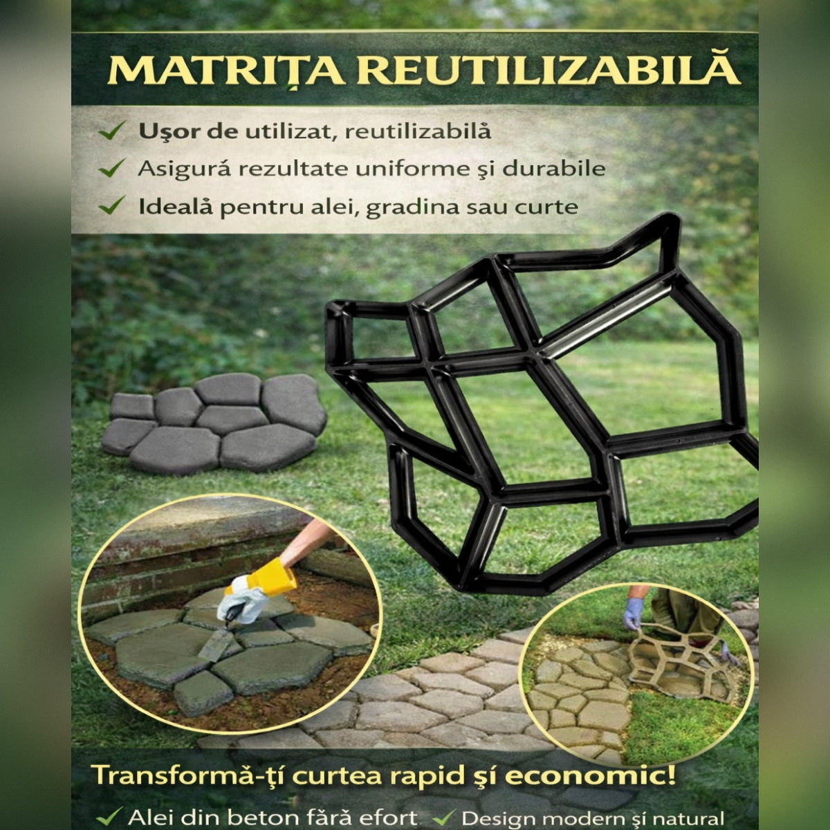Sablon pentru Pavaj Gradina – Matrita Reutilizabila pentru Turnat Alea si Imitatie Piatra Naturala