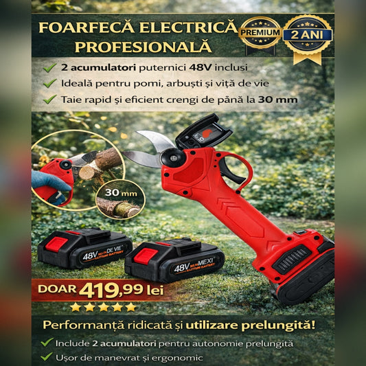 Foarfeca Electrica Profesionala cu 2 Acumulatori 48V  – Taiere Rapida si Eficienta!